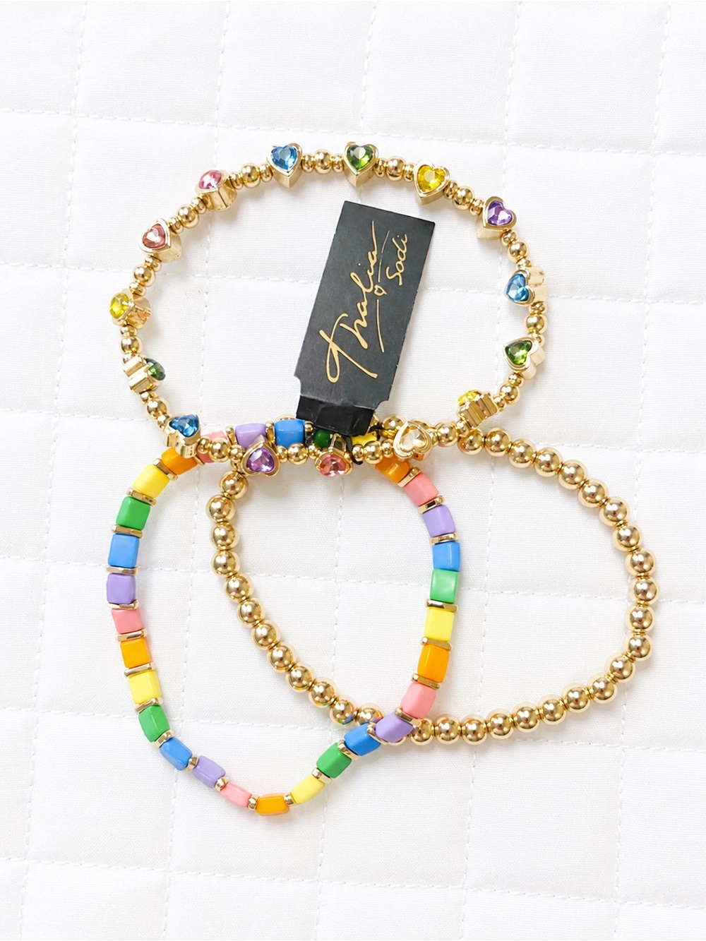Thalia Sodi Gold and Multicolor Heart & Bead 3pc Bracelet Set NWT